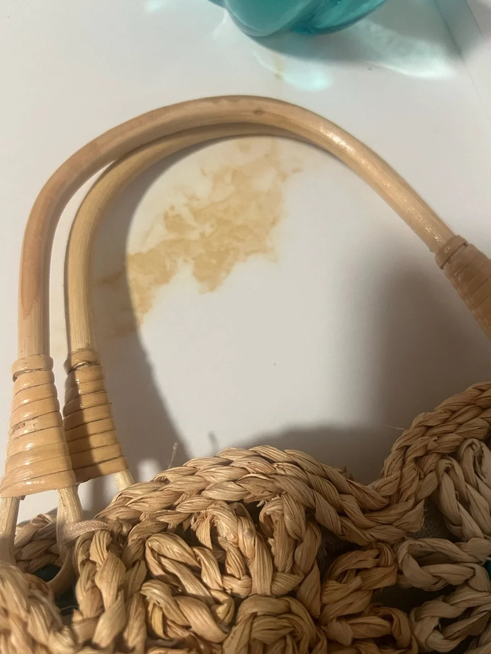 Haute Hippie Teal and Natural Woven Floral Straw Tote
